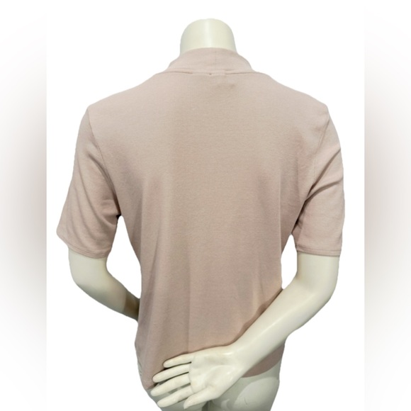Joie XL Mock Neck Rib Knit Short Sleeve Top Beige Pima Cotton Modal - Picture 2 of 6